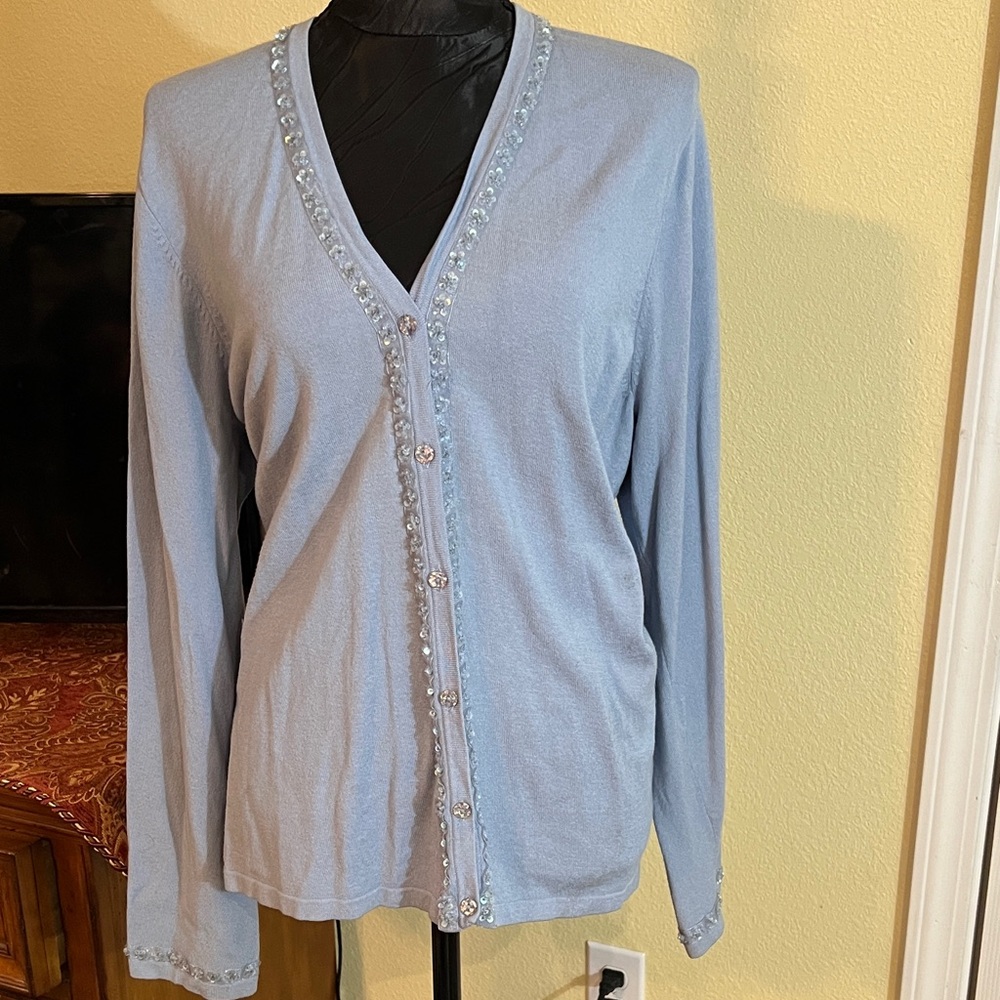 Chic Light Blue Women's Cardigan with Embellishments
